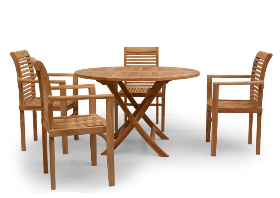 4 x Stacking Chairs with Round 120CM Folding Table